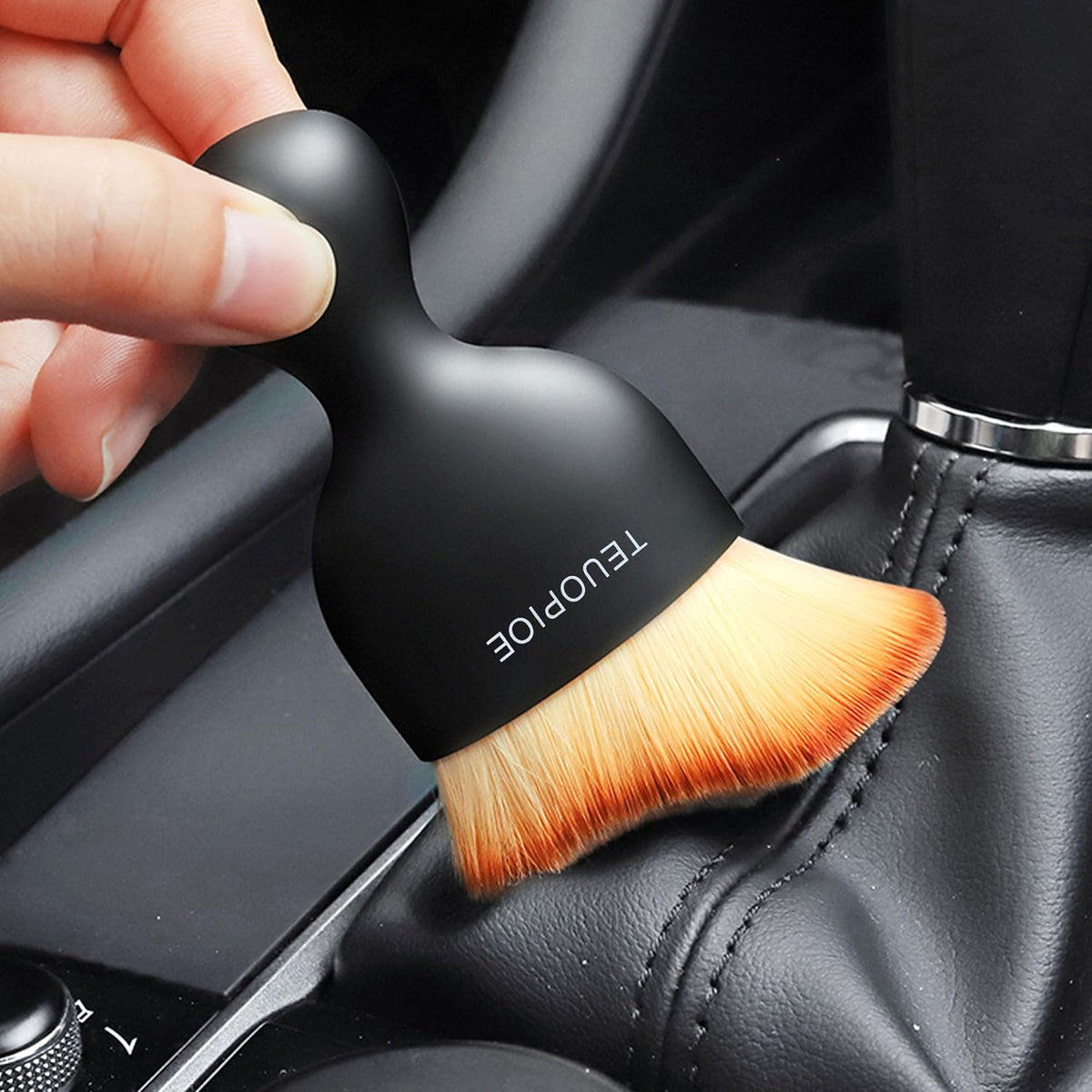 Car detailing brush for interior dusting and air vents, brown | soft synthetic bristles clean dashboards, vents, and consoles. Lightweight PP handle is suitable for dry or wet use. - view 5
