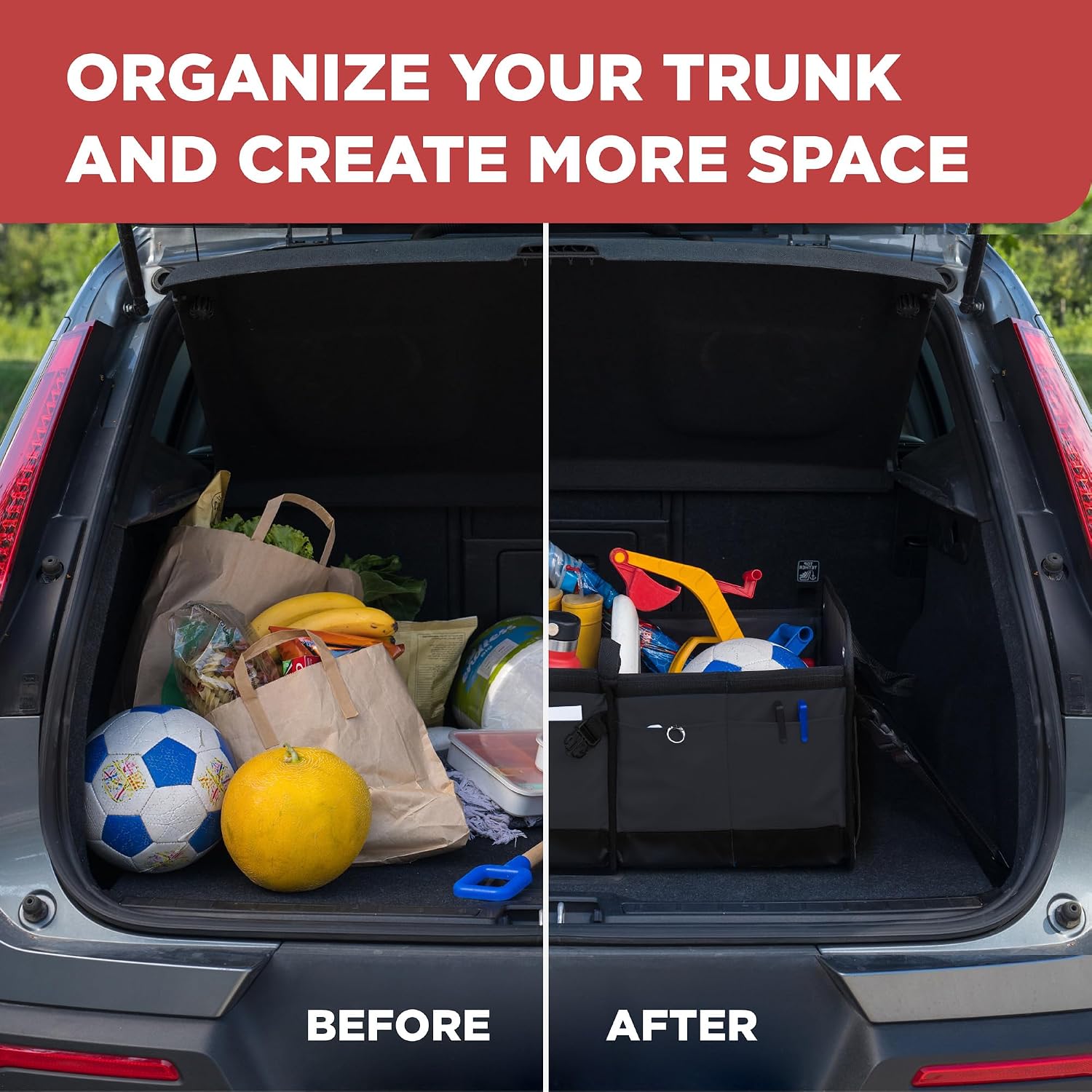 Car trunk organizer for SUV & truck cargo storage, large, black, fits cars, SUVs & trucks, 4 adjustable compartments, non-slip base & straps, foldable, 11 pockets - view 8