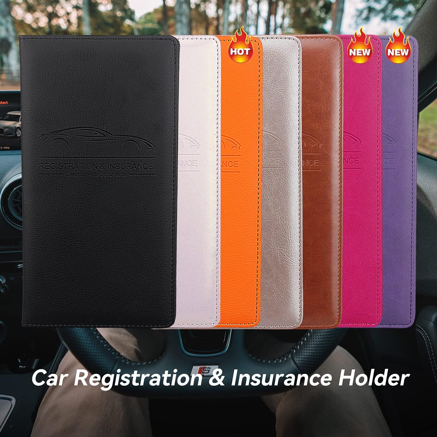 Car registration and insurance holder, rose red | vehicle license document organizer, with magnetic closure for insurance, cards & essential documents - view 7