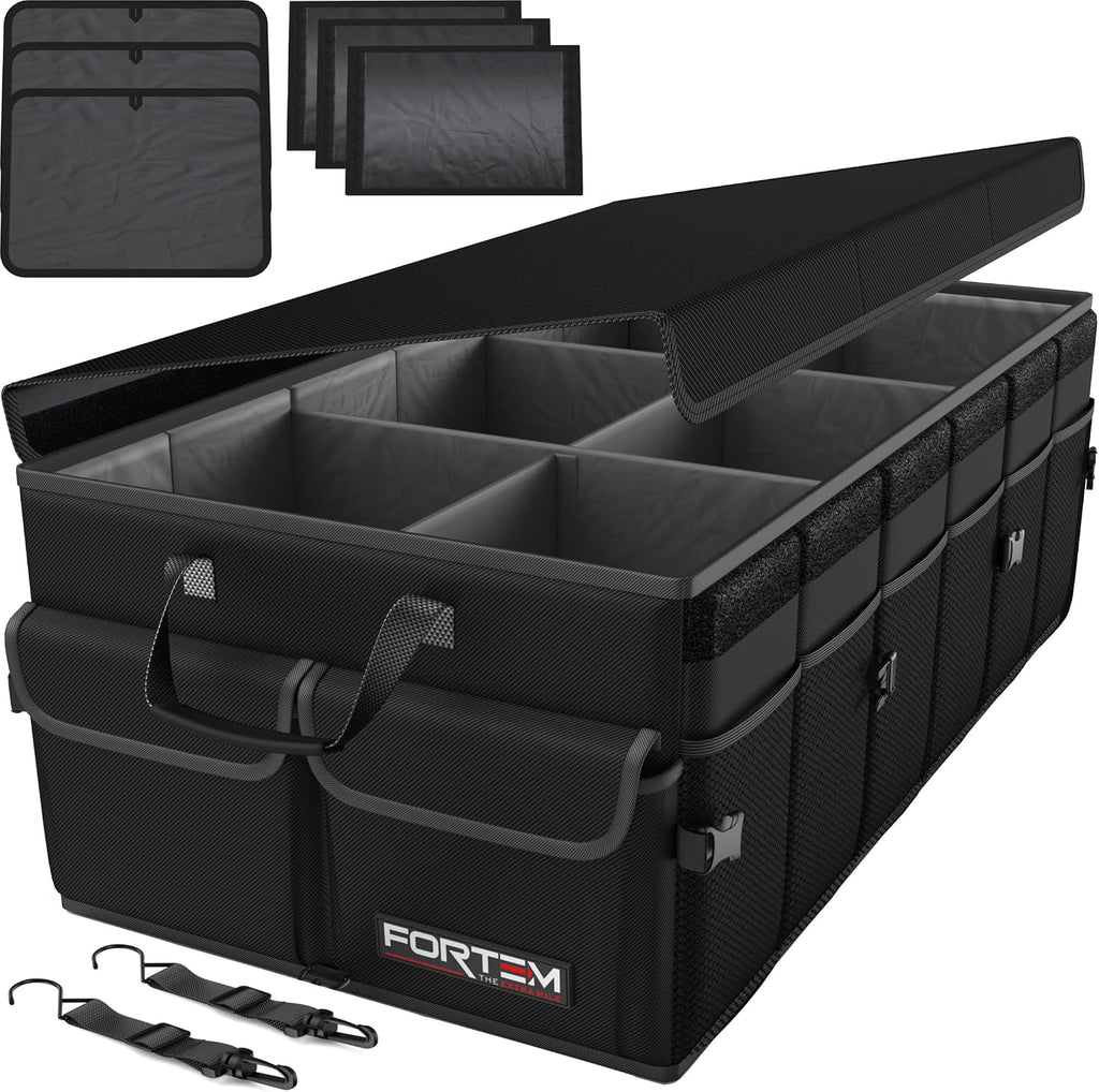 Trunk Organizer - Foldable Car Organizer & Storage for SUVs & Trucks | Car Accessories for Men Women, Collapsible Bag, Non Slip Bottom, Straps, Soft Cover, 600D Oxford, Grey, 6 Compartments, 85L - view 6