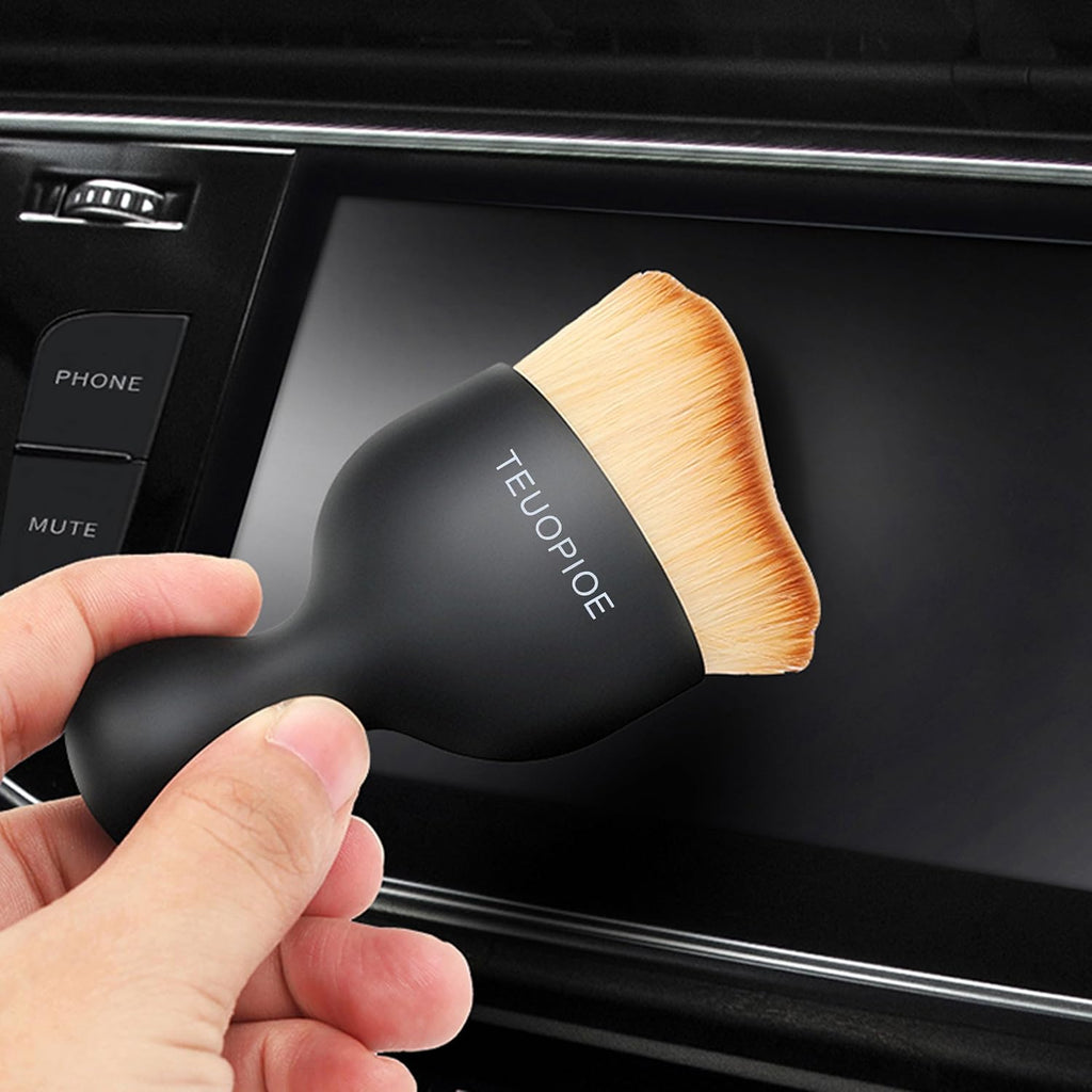 Car detailing brush for interior dusting and air vents, brown | soft synthetic bristles clean dashboards, vents, and consoles. Lightweight PP handle is suitable for dry or wet use. - view 2