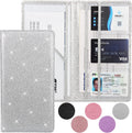 Car registration and insurance holder, premium leather insurance and registration holder, vehicle glove box car organizer, with magnetic shut for cards, driver license (glitter silver)