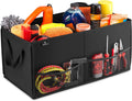 Car Trunk Organizer – Large 2 Compartment Storage Bin with Non-Slip Fastener, Mesh Side Pockets & Heavy-Duty Handles, 22 x 10 x 11 in, Black – Prevents Shifting & Rolling