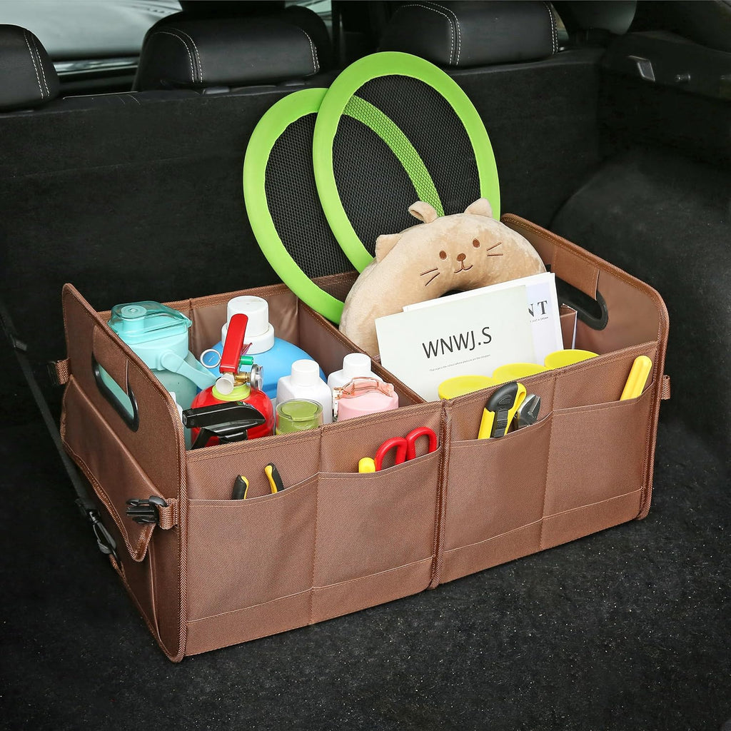Car trunk organizer, brown, foldable, non-slip, adjustable, multiple compartments, 600D oxford cloth material - view 4