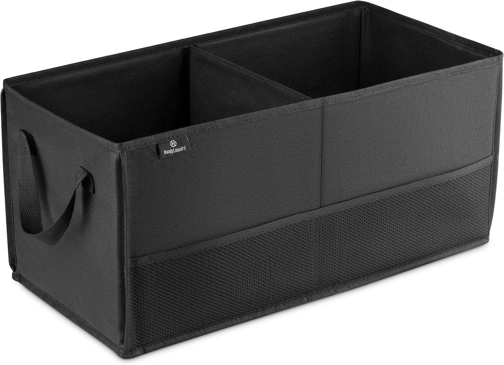Car Trunk Organizer – Large 2 Compartment Storage Bin with Non-Slip Fastener, Mesh Side Pockets & Heavy-Duty Handles, 22 x 10 x 11 in, Black – Prevents Shifting & Rolling - view 2