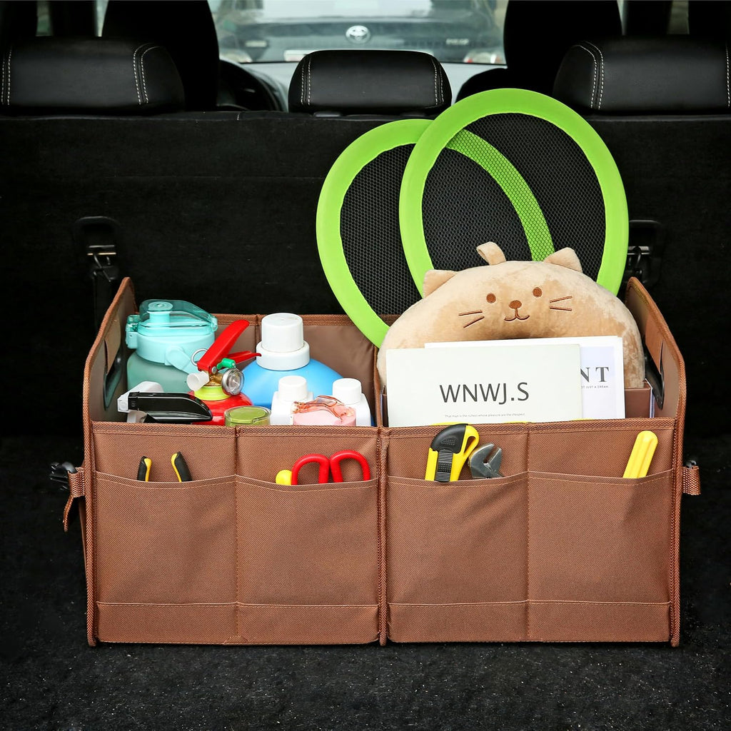 Car trunk organizer, brown, foldable, non-slip, adjustable, multiple compartments, 600D oxford cloth material - view 2