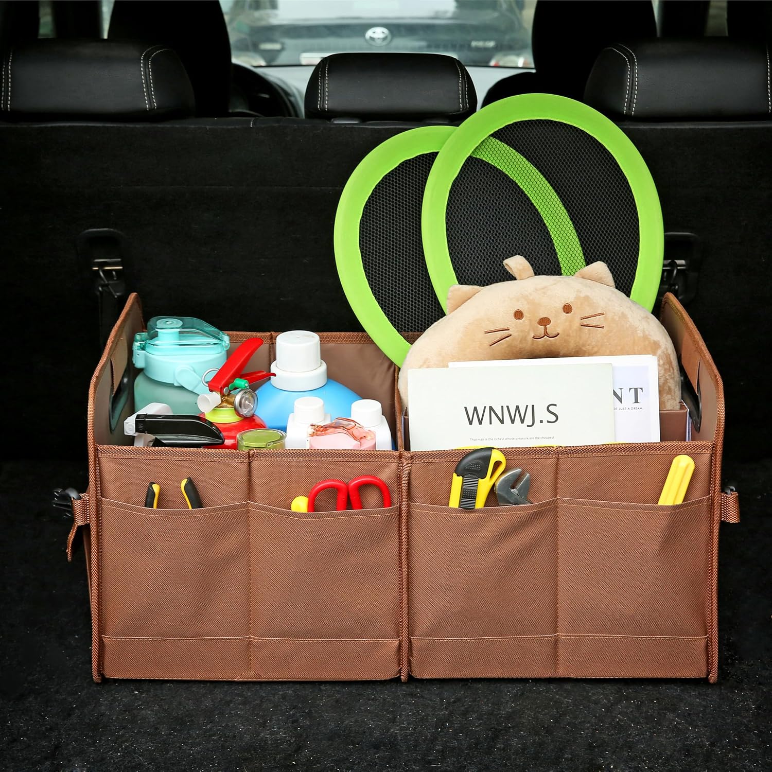 Car trunk organizer, brown, foldable, non-slip, adjustable, multiple compartments, 600D oxford cloth material - view 2
