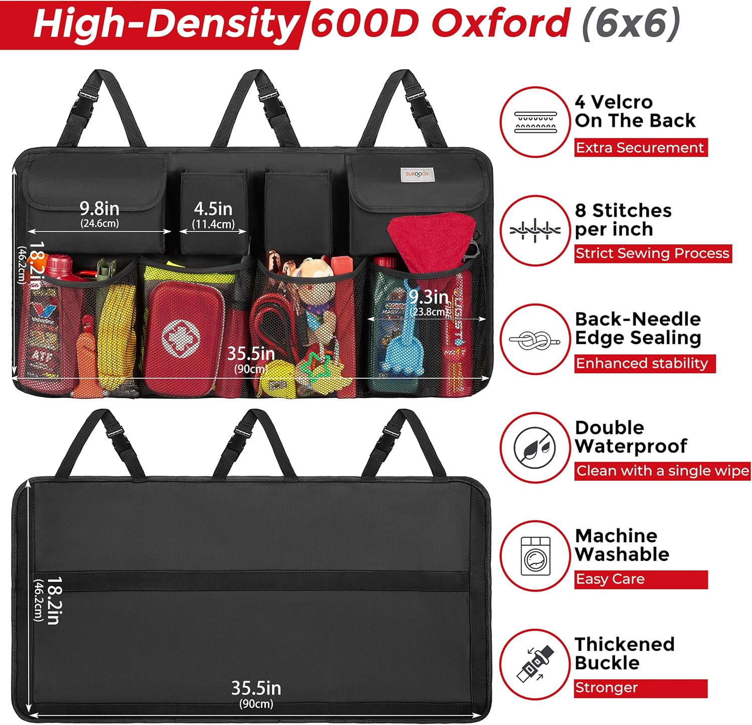 Car Trunk Organizer, LARGE CAPACITY Car Storage Bag with 8 Pockets, 7X Upgraded Trunk Storage Organizer for Car, SUV, Truck, MPV - view 4