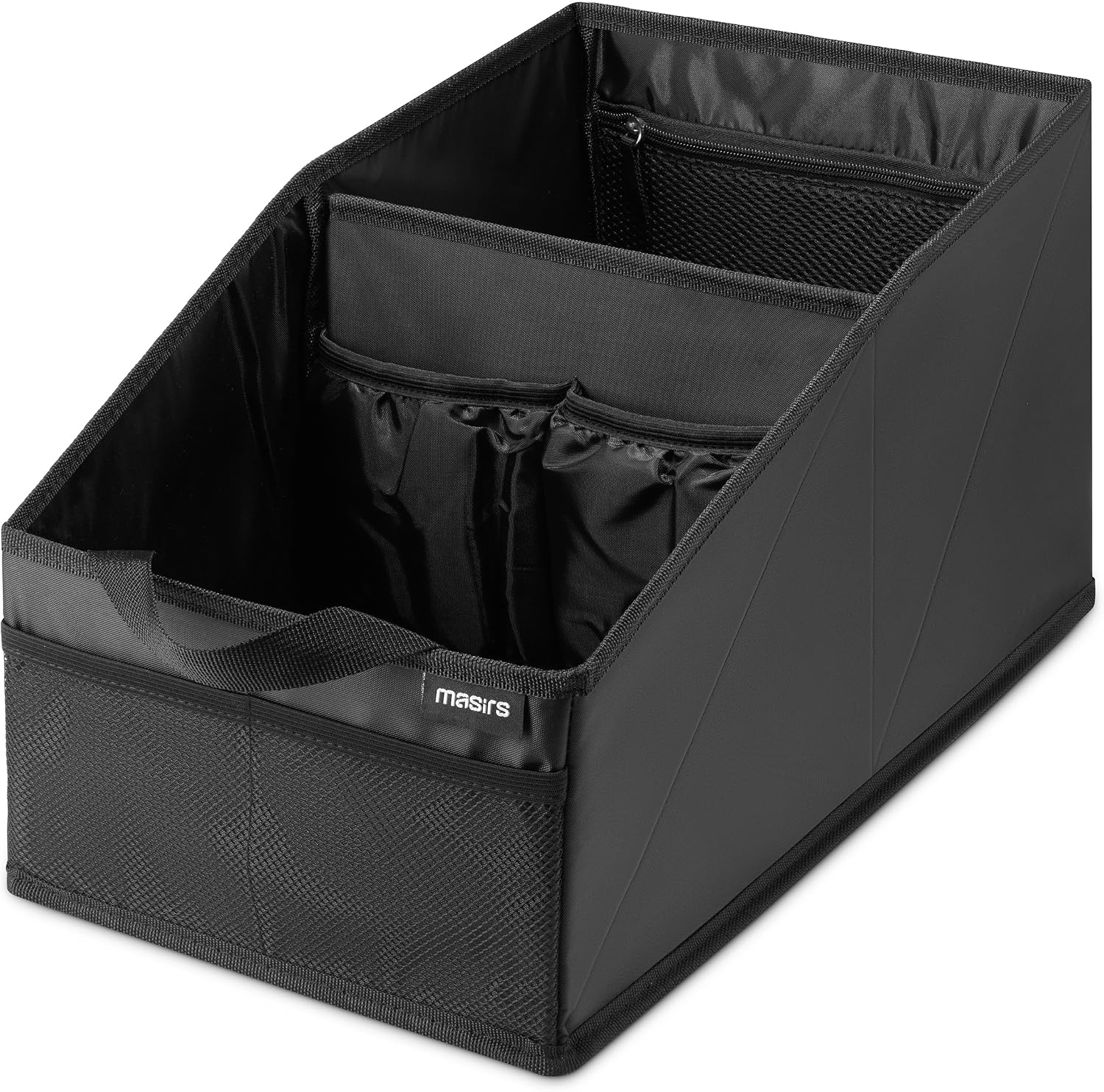 Car Trunk Organizer – Large 2 Compartment Storage Bin with Non-Slip Fastener, Mesh Side Pockets & Heavy-Duty Handles, 22 x 10 x 11 in, Black – Prevents Shifting & Rolling - view 3